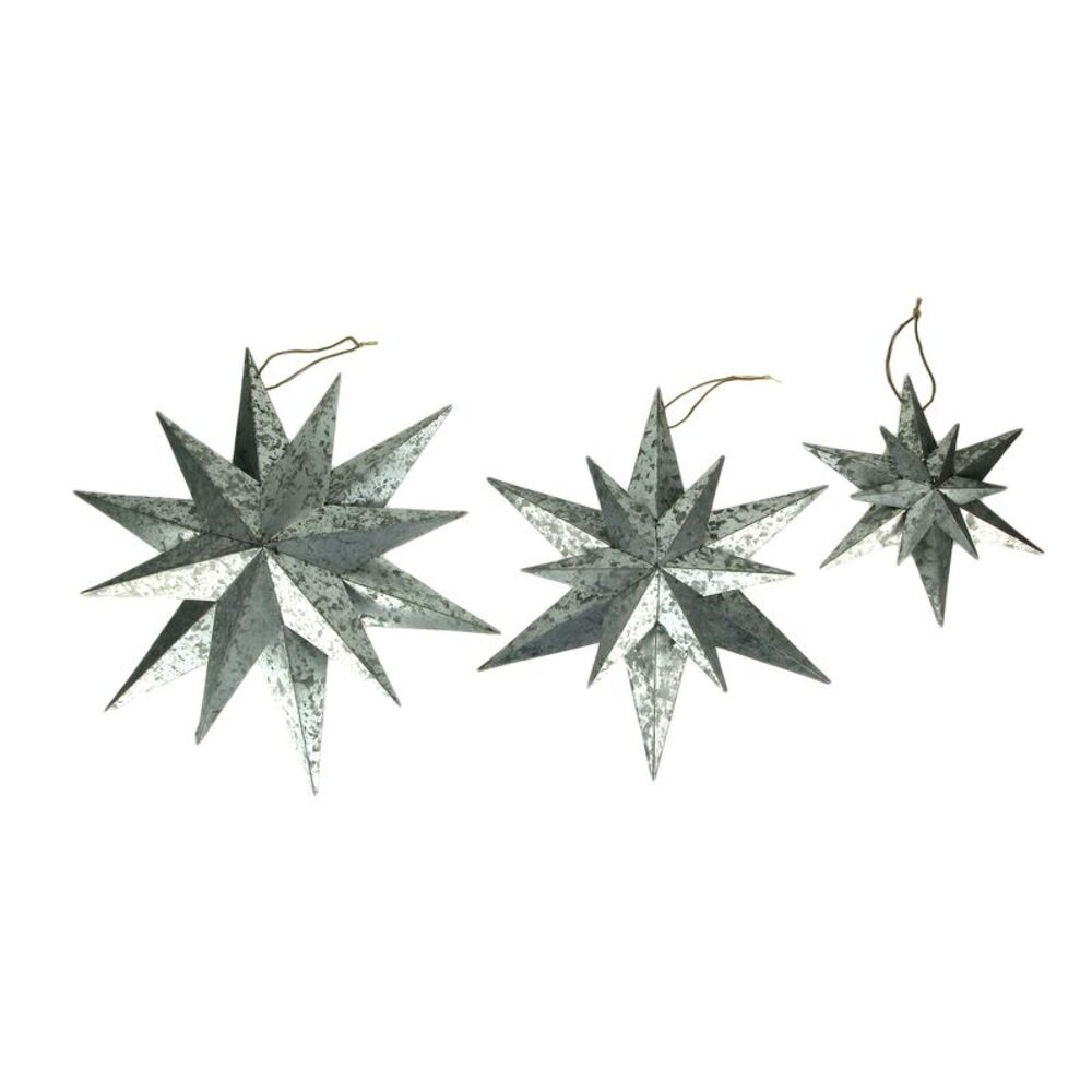 Rustic Galvanized Metal 12 Pointed Star Wall Sculptures Set of 3